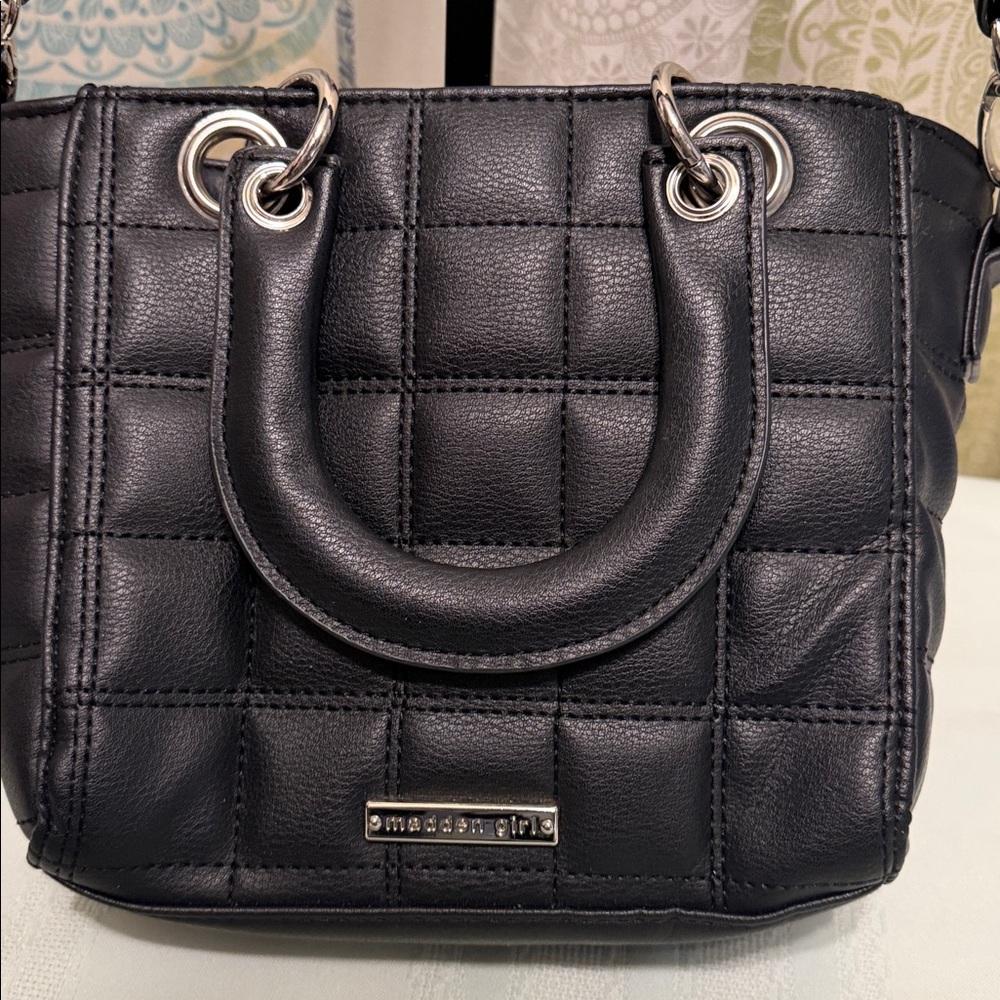 Madden Girl Black Quilted Mini Tote with Detachable Strap
